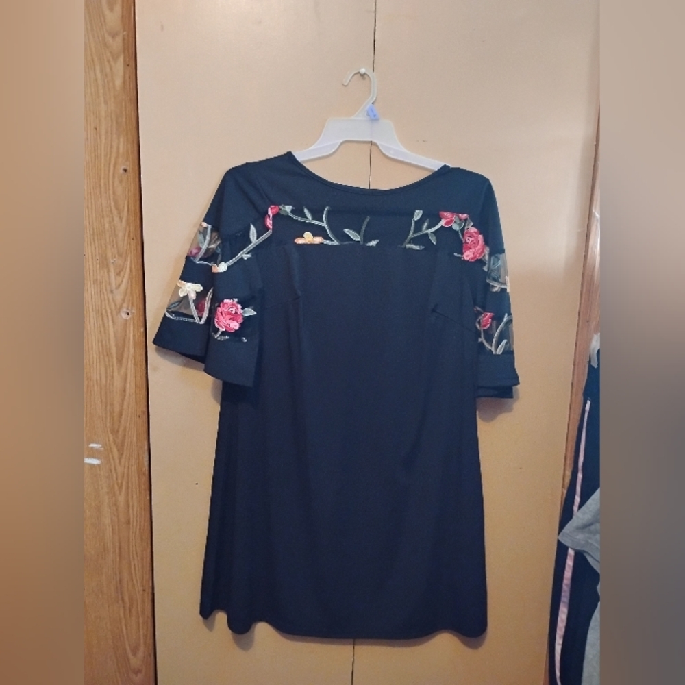 Floral Embroidered Black Dress